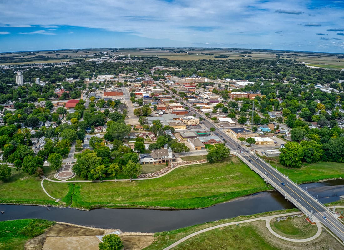 Dysart, IA - Aerial View of the Small Iowa Town of Spencer